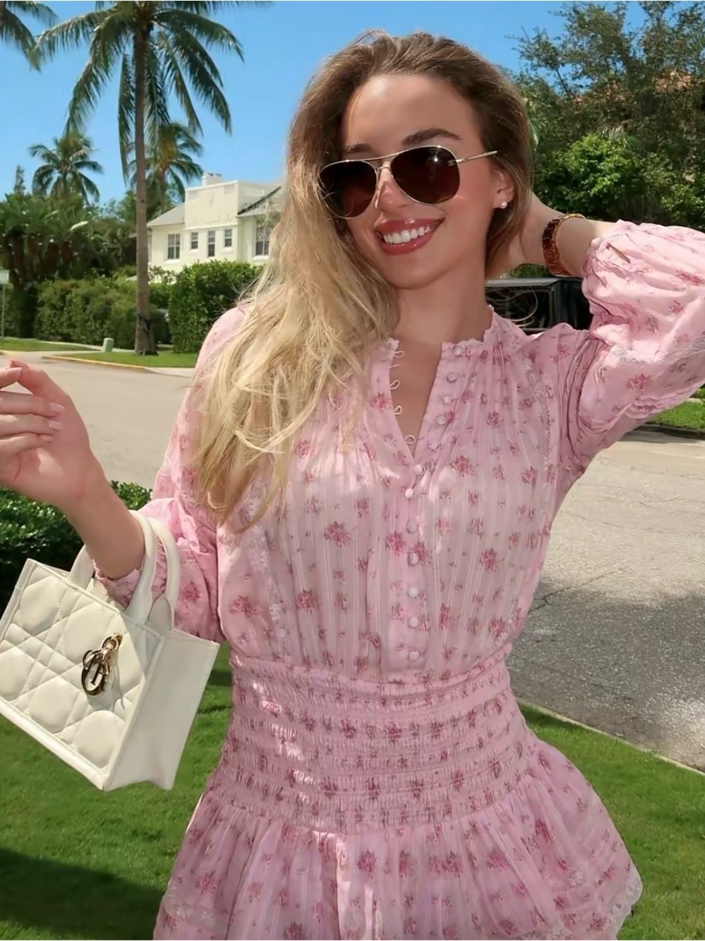 LoveShackFancy Janis Long Sleeve Button Down Mini Dress - Pink